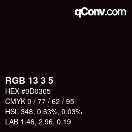 カラーコード: RGB 13 3 5 | qconv.com