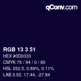 Color code: RGB 13 3 51 | qconv.com
