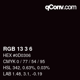 カラーコード: RGB 13 3 6 | qconv.com