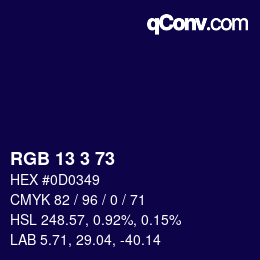 Color code: RGB 13 3 73 | qconv.com