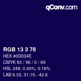 Color code: RGB 13 3 78 | qconv.com