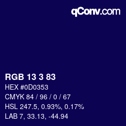 Color code: RGB 13 3 83 | qconv.com