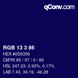 Color code: RGB 13 3 86 | qconv.com