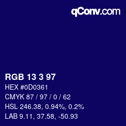Color code: RGB 13 3 97 | qconv.com