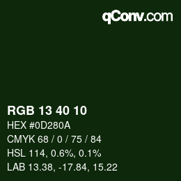 カラーコード: RGB 13 40 10 | qconv.com