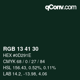 Color code: RGB 13 41 30 | qconv.com