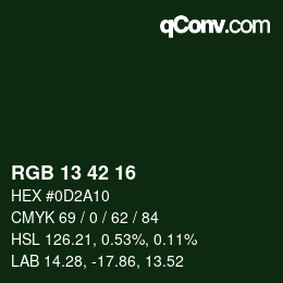 カラーコード: RGB 13 42 16 | qconv.com
