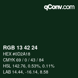 Color code: RGB 13 42 24 | qconv.com