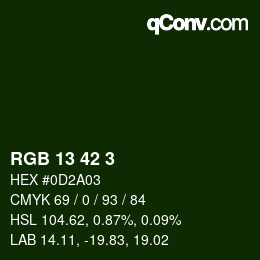 カラーコード: RGB 13 42 3 | qconv.com