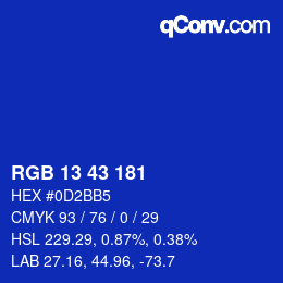 Color code: RGB 13 43 181 | qconv.com