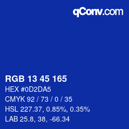 Farbcode: RGB 13 45 165 | qconv.com