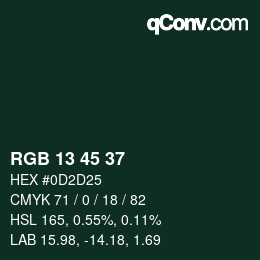 カラーコード: RGB 13 45 37 | qconv.com