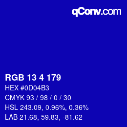 Color code: RGB 13 4 179 | qconv.com