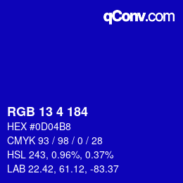 カラーコード: RGB 13 4 184 | qconv.com