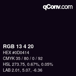 カラーコード: RGB 13 4 20 | qconv.com