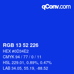 Farbcode: RGB 13 52 226 | qconv.com