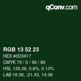 Color code: RGB 13 52 23 | qconv.com