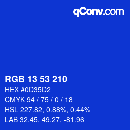 Color code: RGB 13 53 210 | qconv.com