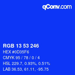 Color code: RGB 13 53 246 | qconv.com