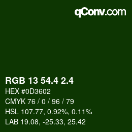 カラーコード: RGB 13 54.4 2.4 | qconv.com