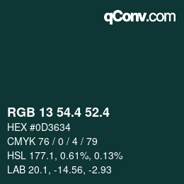 カラーコード: RGB 13 54.4 52.4 | qconv.com