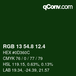 カラーコード: RGB 13 54.8 12.4 | qconv.com