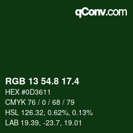 カラーコード: RGB 13 54.8 17.4 | qconv.com