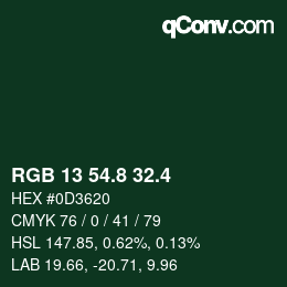 カラーコード: RGB 13 54.8 32.4 | qconv.com