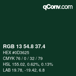 カラーコード: RGB 13 54.8 37.4 | qconv.com