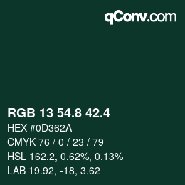 カラーコード: RGB 13 54.8 42.4 | qconv.com