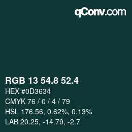 カラーコード: RGB 13 54.8 52.4 | qconv.com