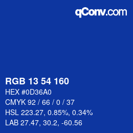 Color code: RGB 13 54 160 | qconv.com