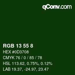 カラーコード: RGB 13 55 8 | qconv.com