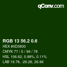 カラーコード: RGB 13 56.2 0.6 | qconv.com