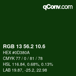 カラーコード: RGB 13 56.2 10.6 | qconv.com