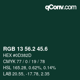 カラーコード: RGB 13 56.2 45.6 | qconv.com