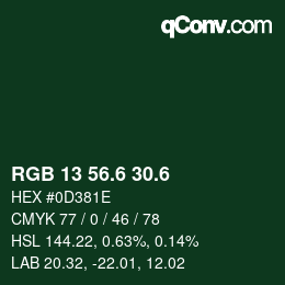 カラーコード: RGB 13 56.6 30.6 | qconv.com