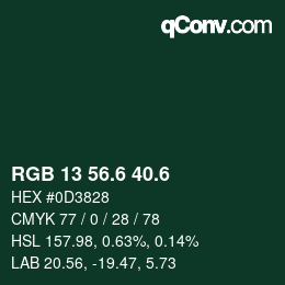 カラーコード: RGB 13 56.6 40.6 | qconv.com