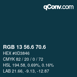 カラーコード: RGB 13 56.6 70.6 | qconv.com