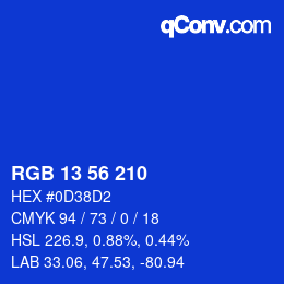 カラーコード: RGB 13 56 210 | qconv.com