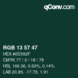 Color code: RGB 13 57 47 | qconv.com