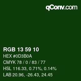 カラーコード: RGB 13 59 10 | qconv.com