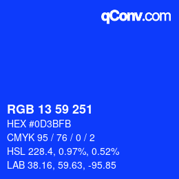 Color code: RGB 13 59 251 | qconv.com