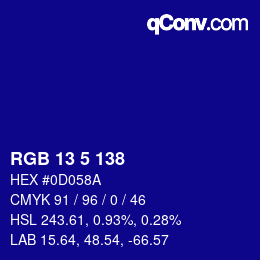 カラーコード: RGB 13 5 138 | qconv.com