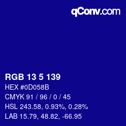 Color code: RGB 13 5 139 | qconv.com