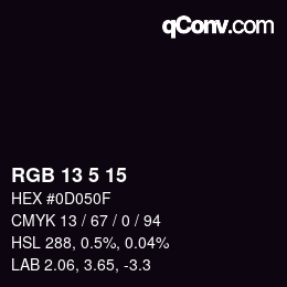 Color code: RGB 13 5 15 | qconv.com