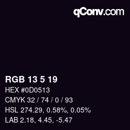 Color code: RGB 13 5 19 | qconv.com