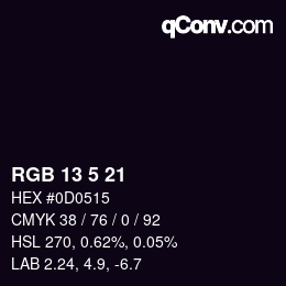 Color code: RGB 13 5 21 | qconv.com