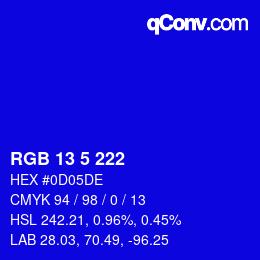Color code: RGB 13 5 222 | qconv.com