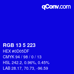 Color code: RGB 13 5 223 | qconv.com